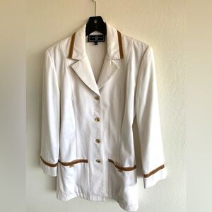St. John Sport by Marie Gray White Blazer Jacket with Grosgrain Trim - SM